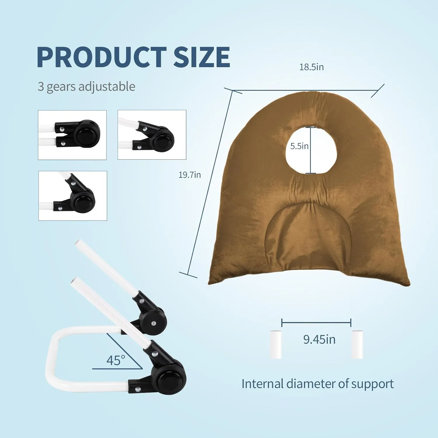 Face Down Pillow for Sleeping, Prone Pillow for Vitrectomy or Retinal Surgery, Adjustable Height Prone Face Down Sleep, Retina Lying Eye Surgery Recovery (Velvet-Khaki)