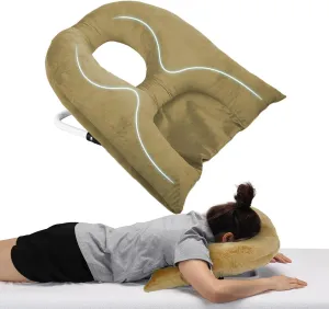 Face Down Pillow for Sleeping, Prone Pillow for Vitrectomy or Retinal Surgery, Adjustable Height Prone Face Down Sleep, Retina Lying Eye Surgery Recovery (Velvet-Khaki)