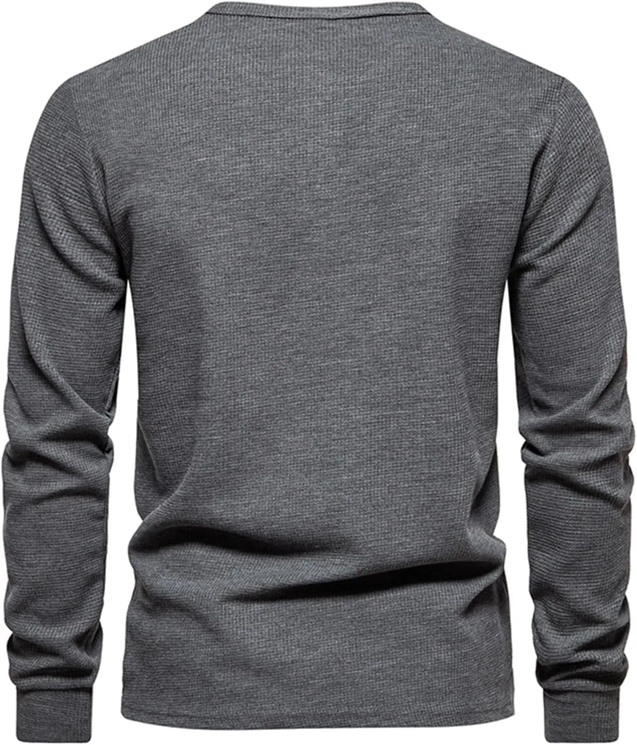 Fall Tops for Men 2024 Waffle Knit Shirts Button Down Crewneck T-shirt Long Sleeve Solid Tee Lightweight Comfy Blouse