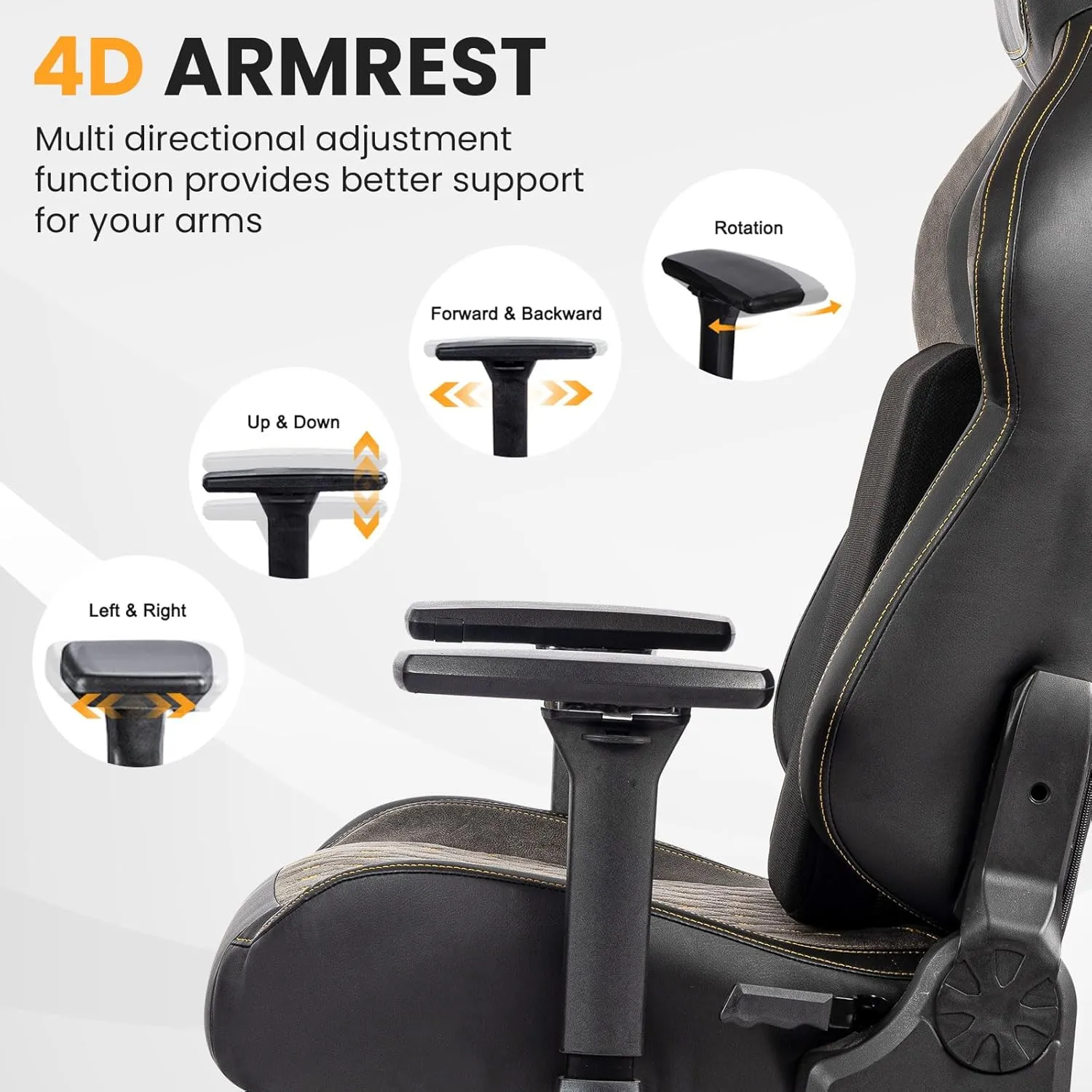 Fantasylab Big & Tall Gaming Chair 440lb Metal Base Memory Foam Lumbar Seat Cushion 4D Adjustable Arms Swivels & Reclines Ergonomic High-Back Racing Computer Gaming Chair, Black/Grey
