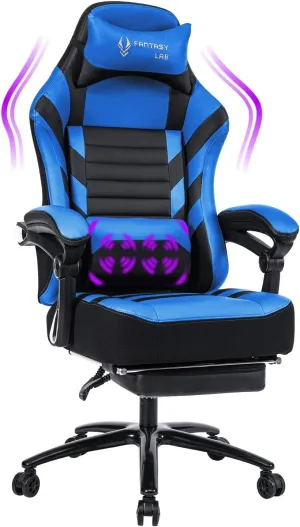 Fantasylab Big and Tall Gaming Chair with Footrest 400lbs Massage Gamer Chair with Memory Foam Adjustable Tilt Back Angle & Armrest, High Back Leather Computer Office Chair