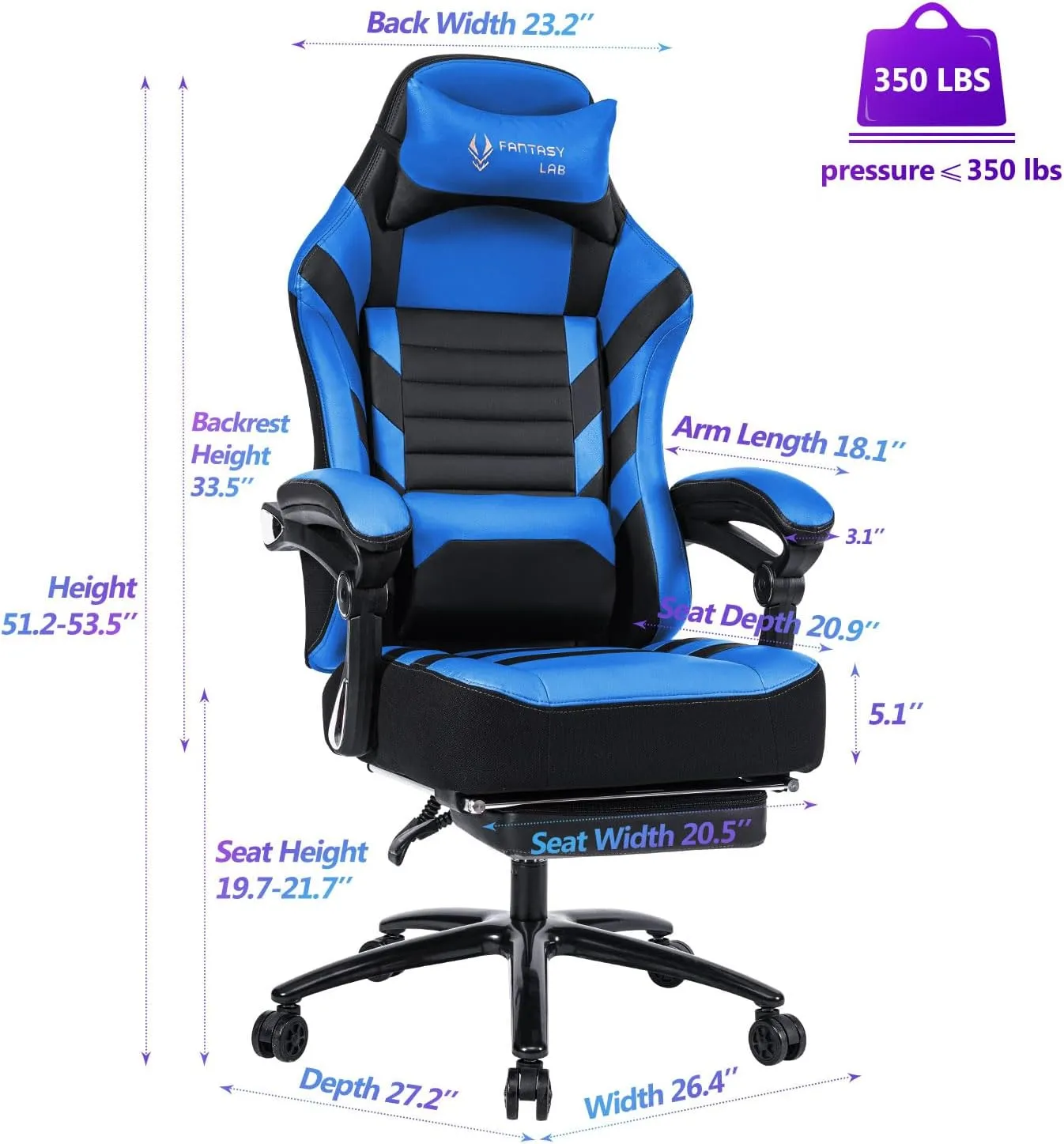 Fantasylab Big and Tall Gaming Chair with Footrest 400lbs Massage Gamer Chair with Memory Foam Adjustable Tilt Back Angle & Armrest, High Back Leather Computer Office Chair
