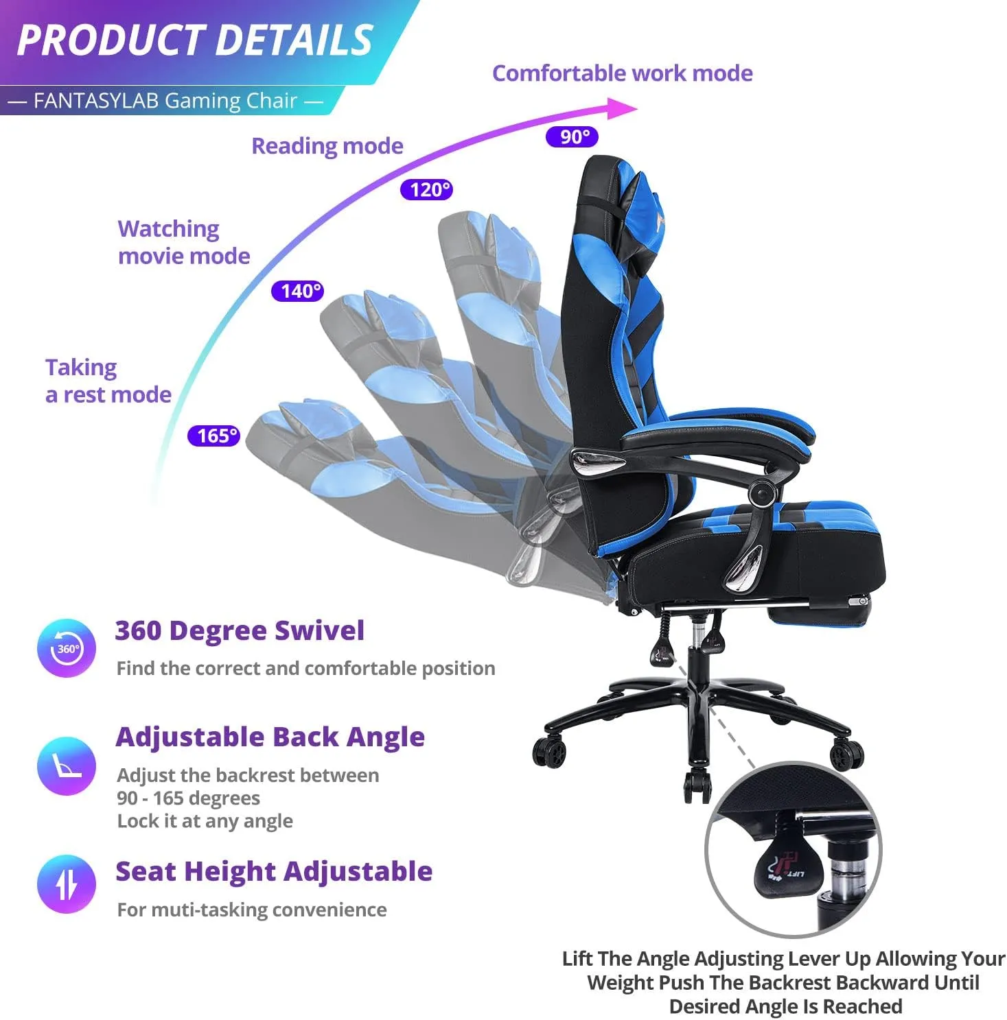 Fantasylab Big and Tall Gaming Chair with Footrest 400lbs Massage Gamer Chair with Memory Foam Adjustable Tilt Back Angle & Armrest, High Back Leather Computer Office Chair