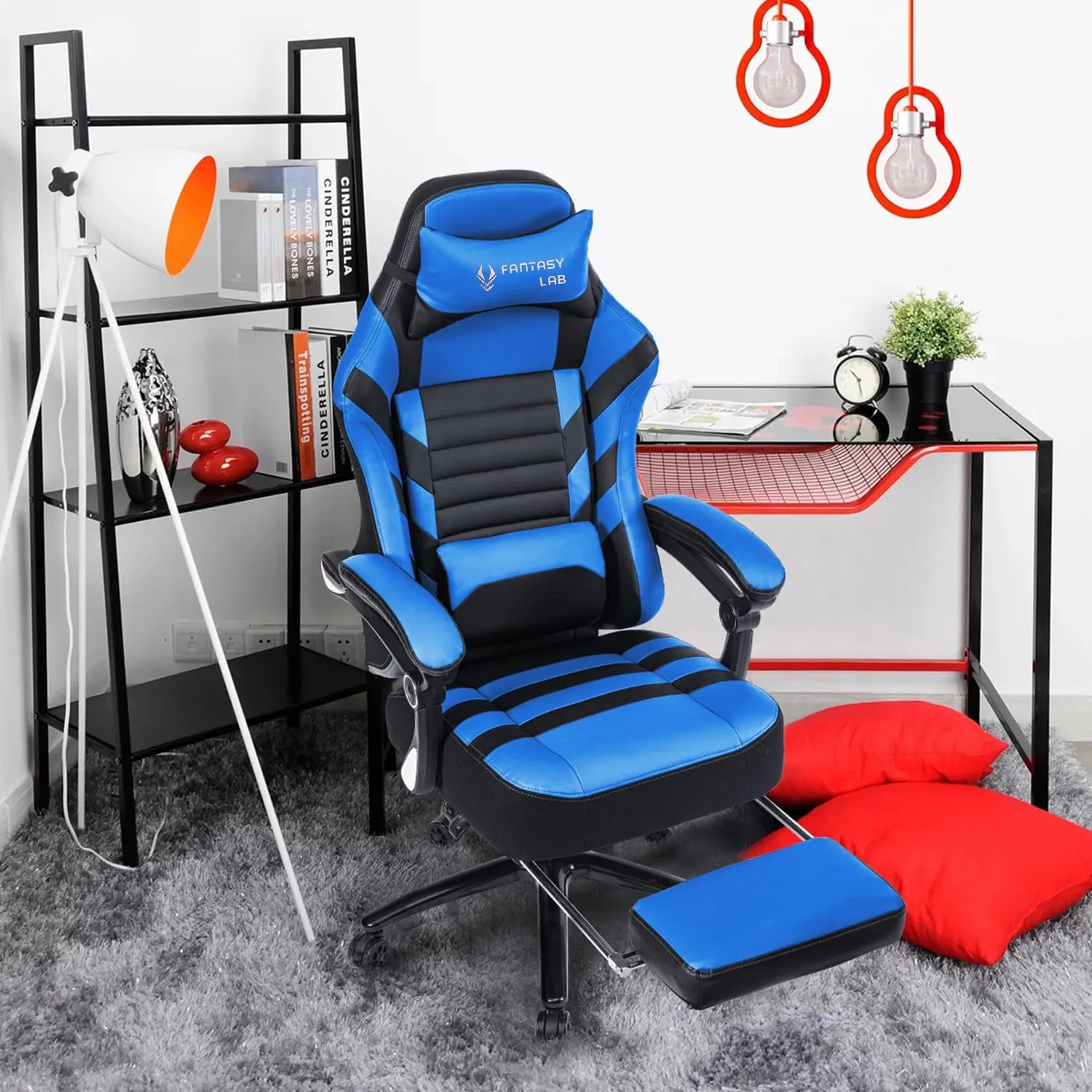 Fantasylab Big and Tall Gaming Chair with Footrest 400lbs Massage Gamer Chair with Memory Foam Adjustable Tilt Back Angle & Armrest, High Back Leather Computer Office Chair
