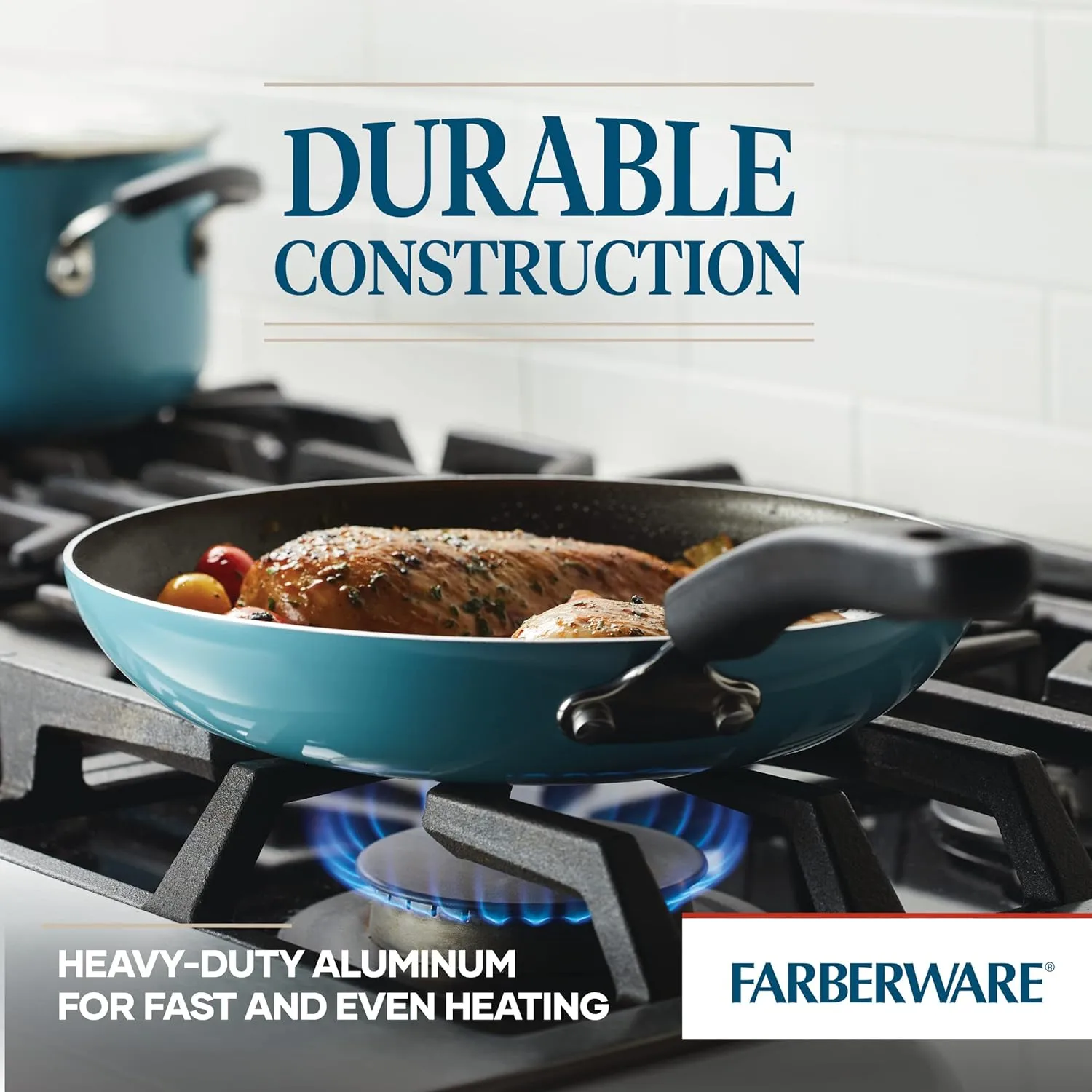 Farberware Cookstart DiamondMax Nonstick Frying Pans/Skillet Set, Dishwasher Safe, 8.25 Inch and 10 Inch, Aqua