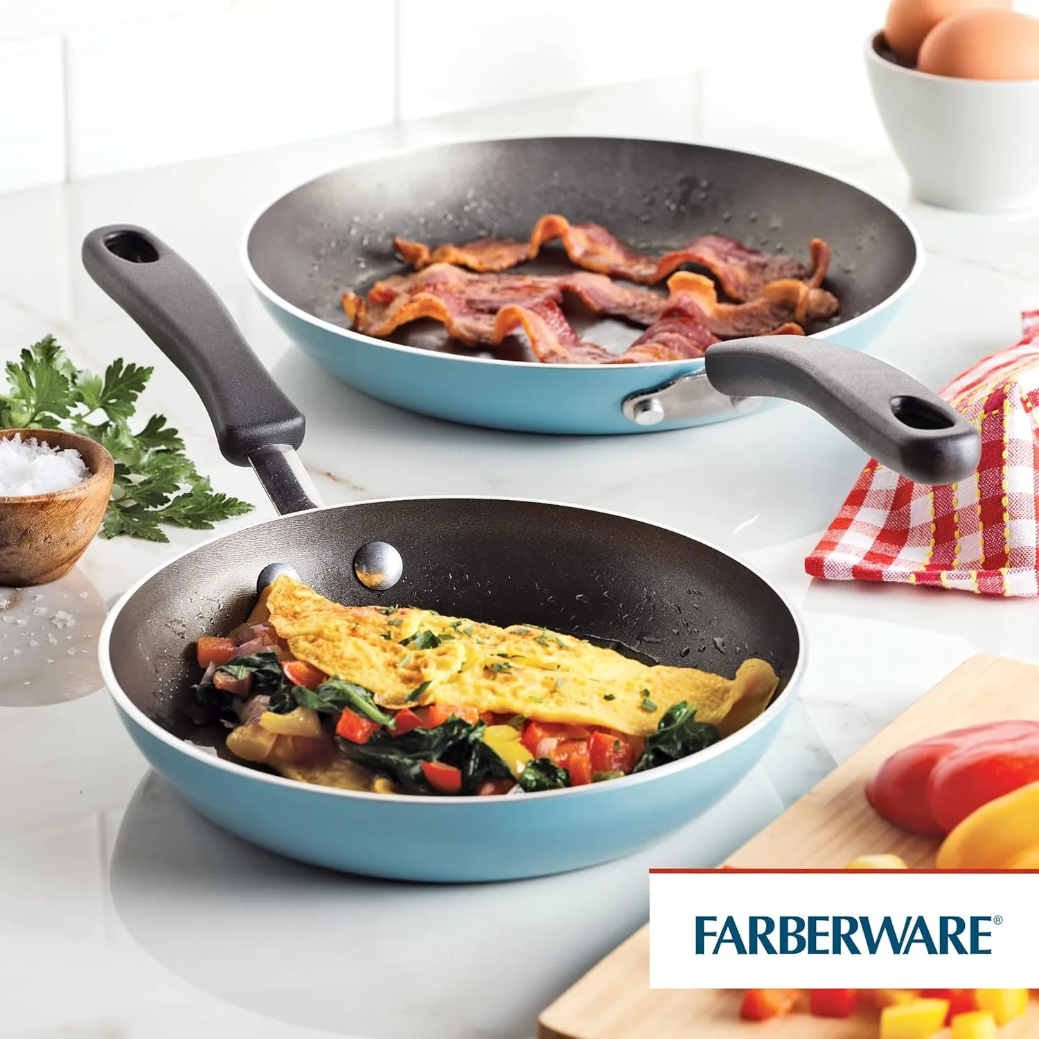 Farberware Cookstart DiamondMax Nonstick Frying Pans/Skillet Set, Dishwasher Safe, 8.25 Inch and 10 Inch, Aqua