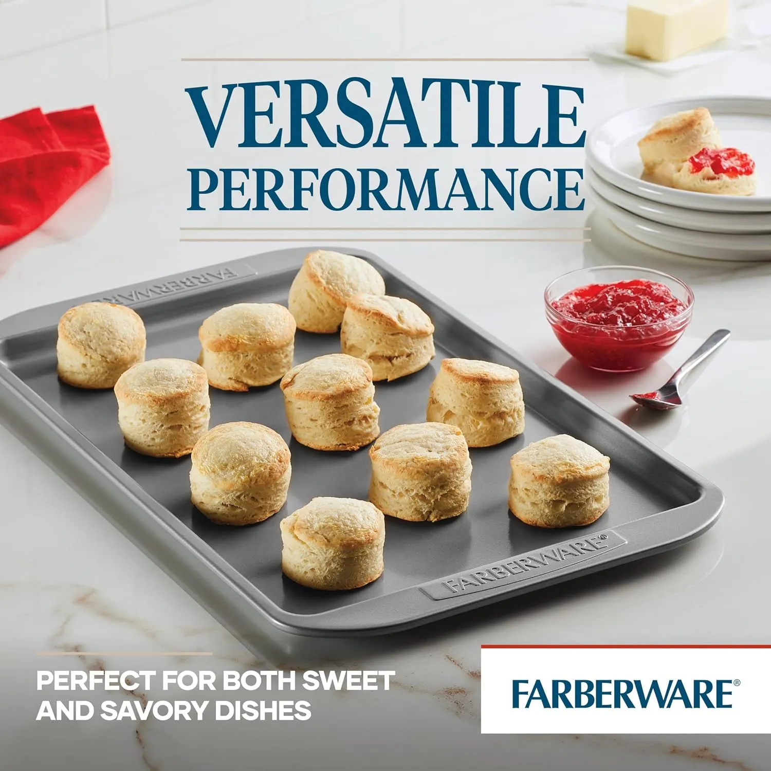 Farberware Nonstick Bakeware 3-Piece Cookie Pan Set, Gray