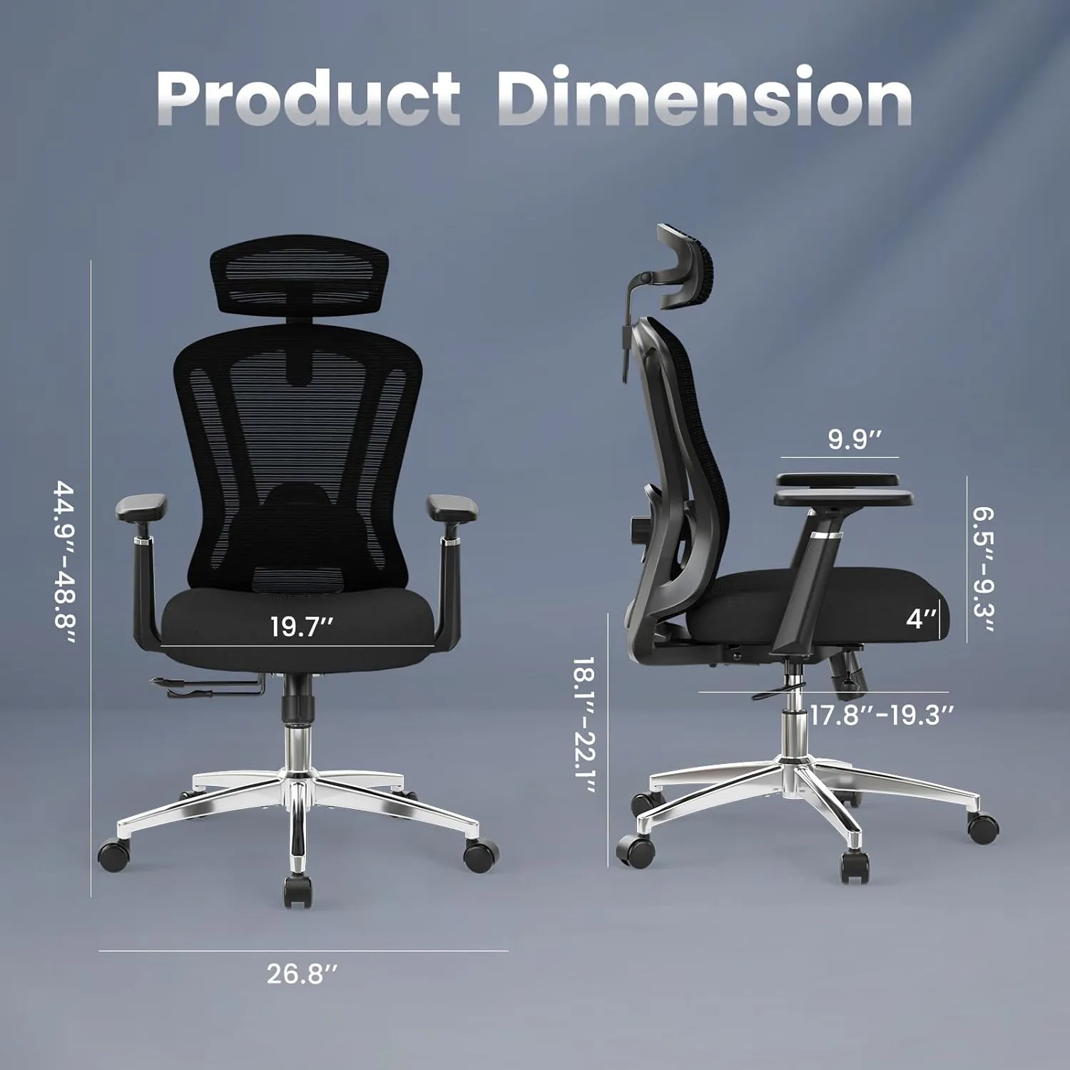 Farini Ergonomic Office Chair, Mesh High Back Computer Chair with Headrest, Adjustable Lumbar Support, Desk Chair with 3D Armrests and Adjustable Headrest, Black & Black