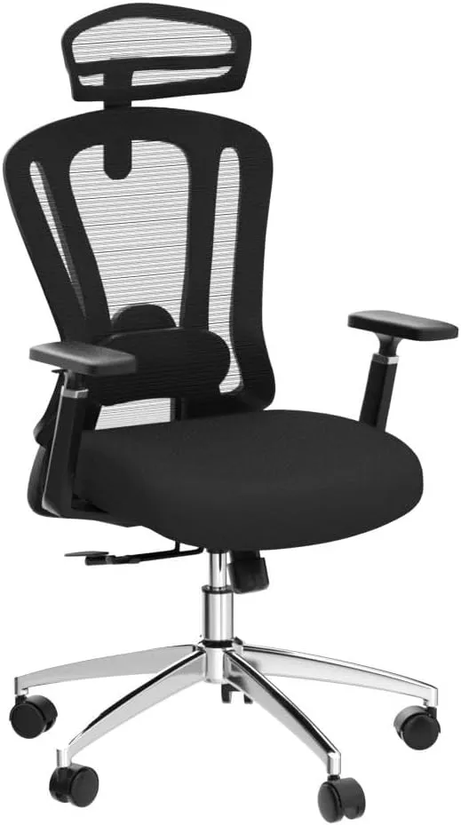 Farini Ergonomic Office Chair, Mesh High Back Computer Chair with Headrest, Adjustable Lumbar Support, Desk Chair with 3D Armrests and Adjustable Headrest, Black & Black