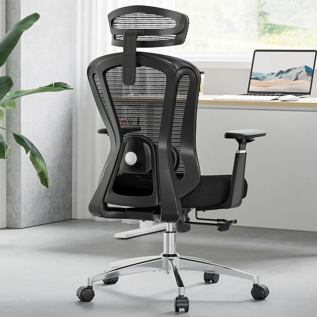 Farini Ergonomic Office Chair, Mesh High Back Computer Chair with Headrest, Adjustable Lumbar Support, Desk Chair with 3D Armrests and Adjustable Headrest, Black & Black