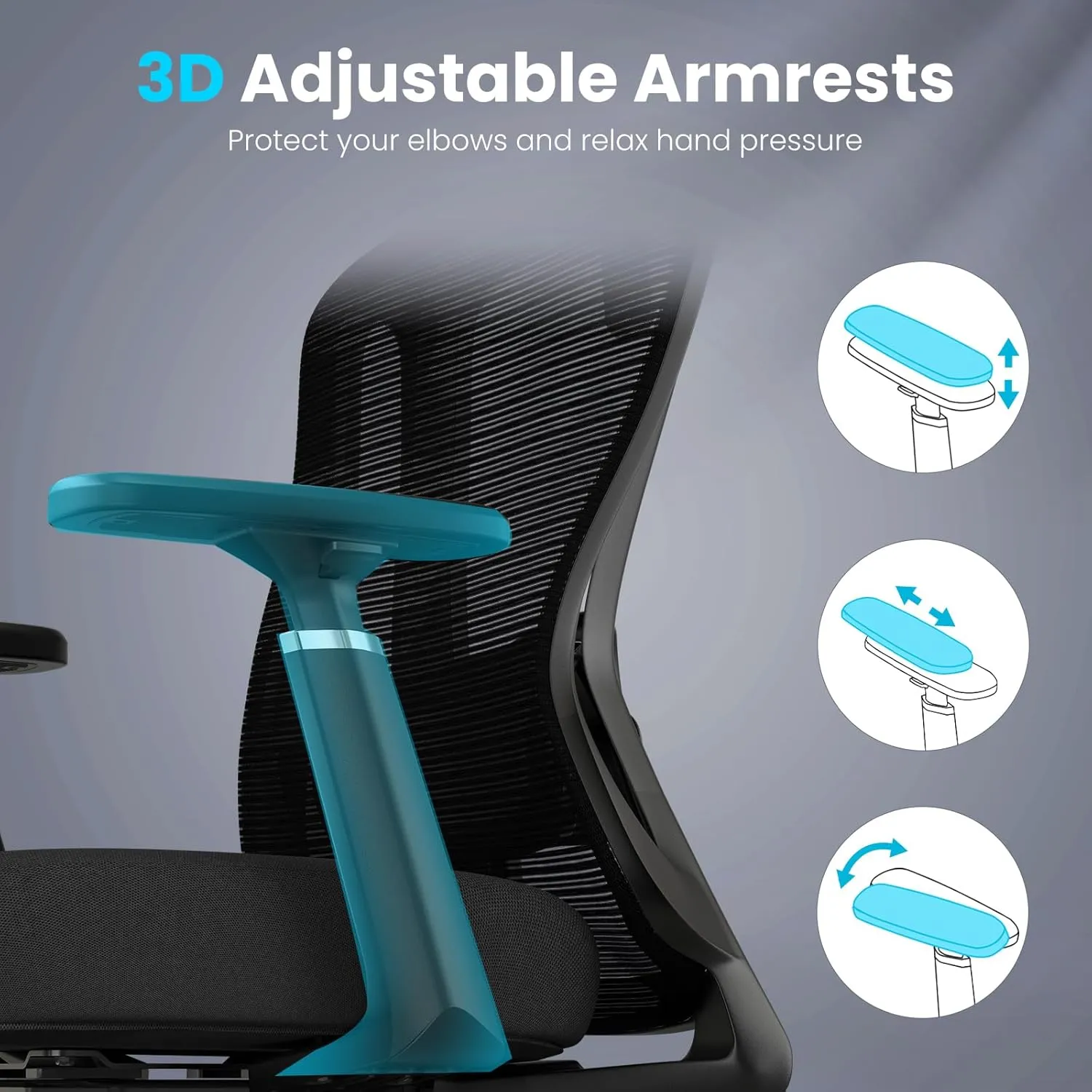 Farini Ergonomic Office Chair, Mesh High Back Computer Chair with Headrest, Adjustable Lumbar Support, Desk Chair with 3D Armrests and Adjustable Headrest, Black & Black