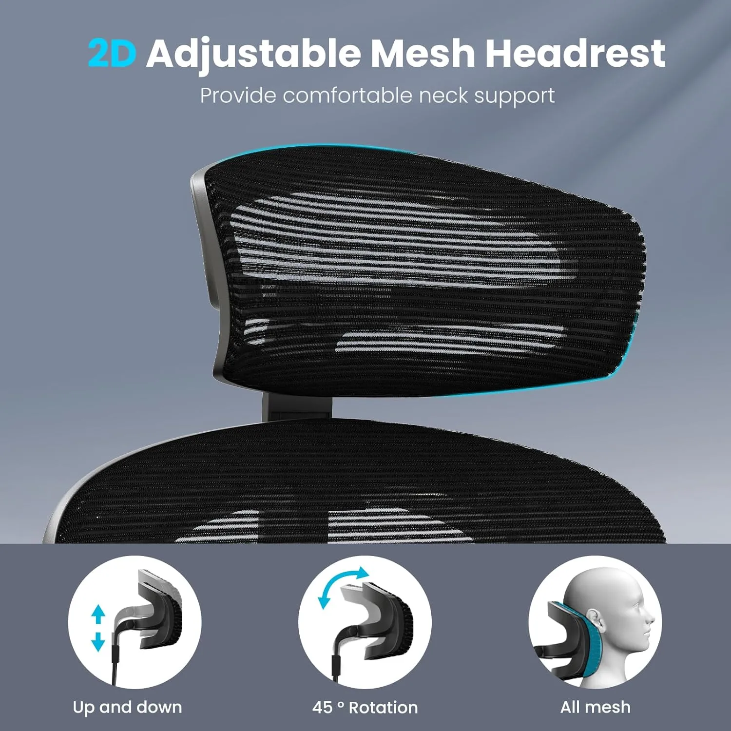 Farini Ergonomic Office Chair, Mesh High Back Computer Chair with Headrest, Adjustable Lumbar Support, Desk Chair with 3D Armrests and Adjustable Headrest, Black & Black