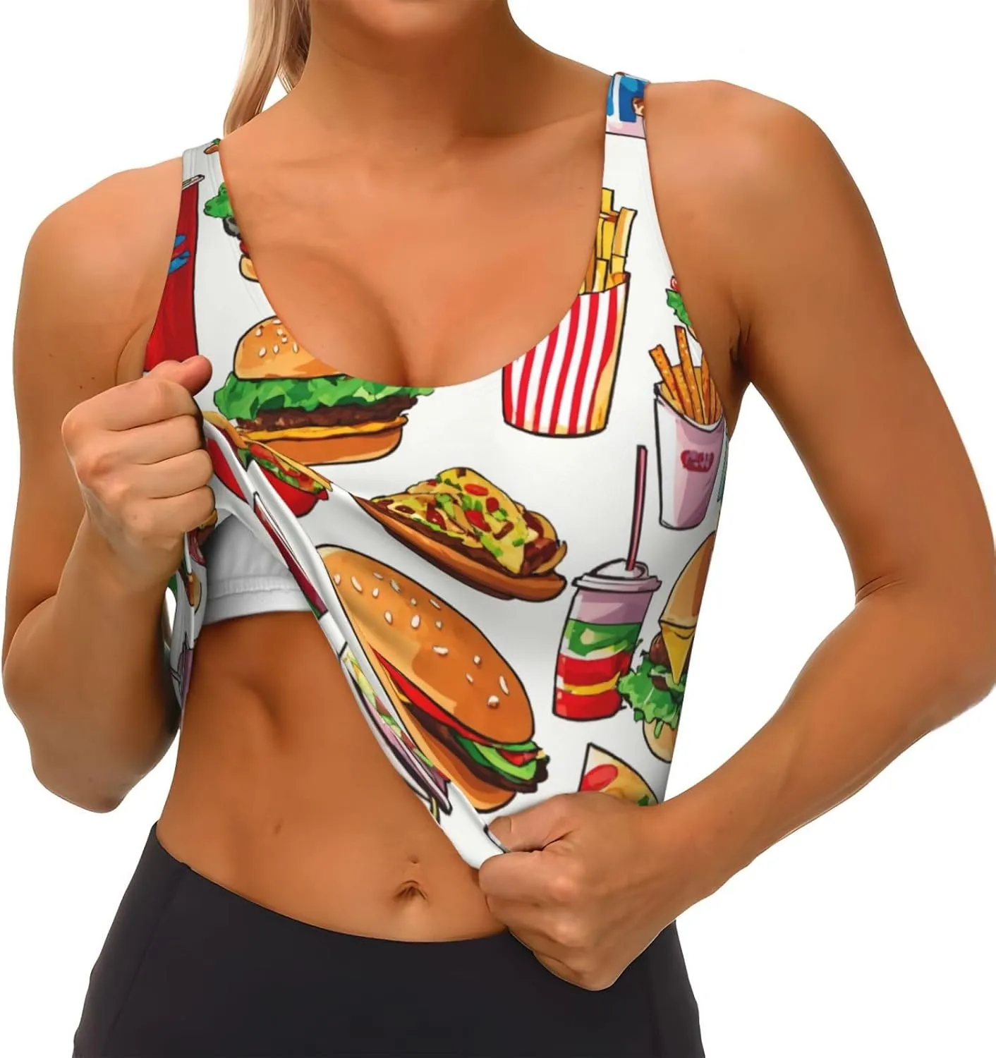 Fast Food Printing Women's Sport Hot Sweat Slimming Vest Body Shapers for Weight Loss No Zipper Summer Sport Vest