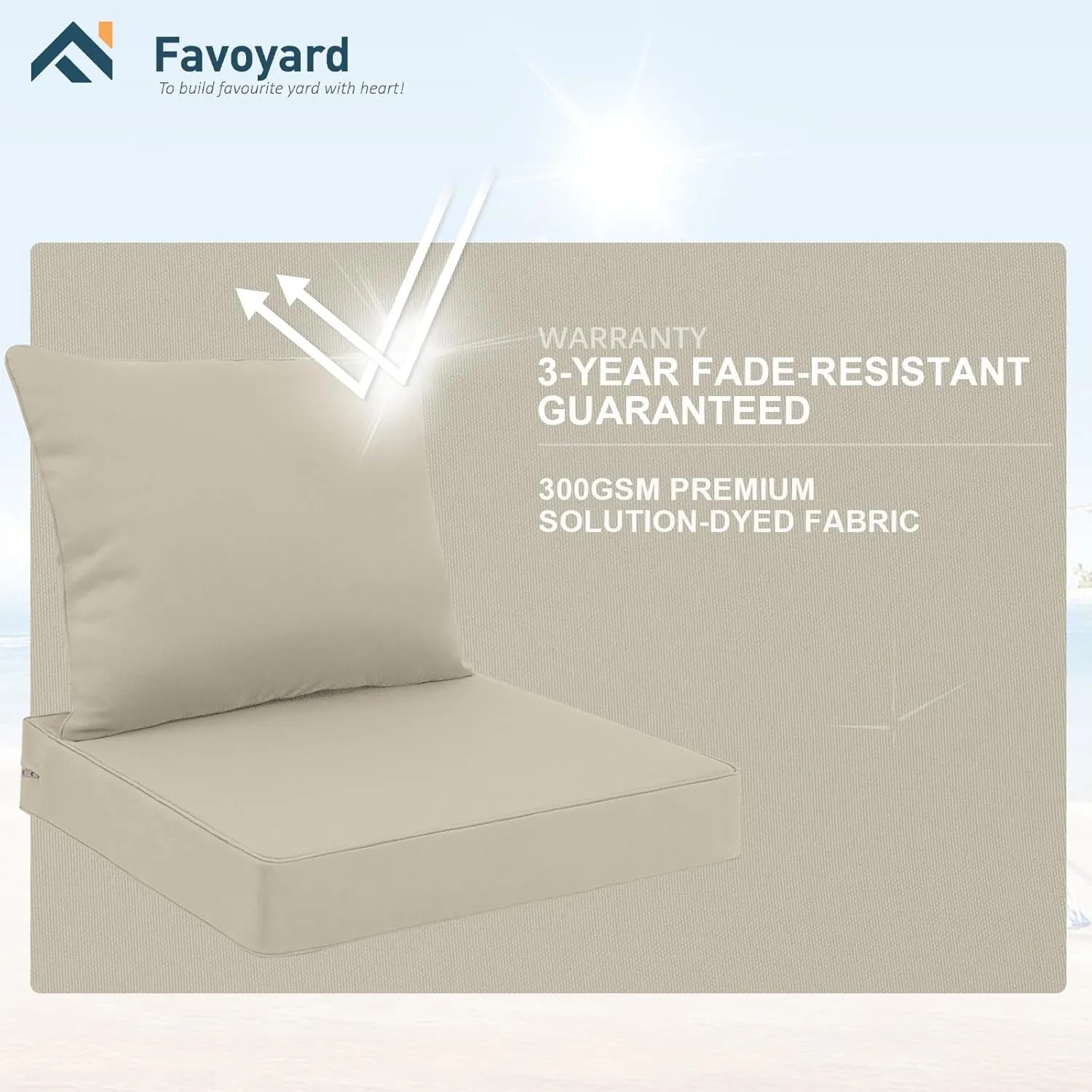 Favoyard Outdoor Seat Cushion Set 24 x 24 Inch Waterproof & Fade Resistant Patio Furniture Cushions with Removable Cover Deep Seat & Back Cushion with Handle and Adjustable Straps for Chair Sofa Couch