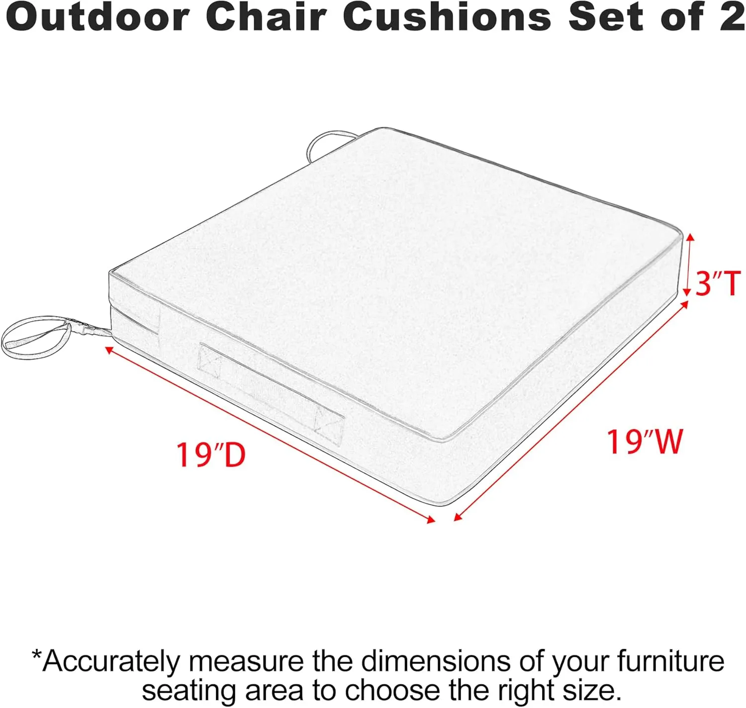 Favoyard Patio Chair Cushions 19 x 19 x 3 Inch Waterproof Outdoor Seat Cushions for Patio Furniture 3-Year Color Fastness Garden Sofa Couch Pads with Handle & Adjustable Straps Set of 2, Dark Grey