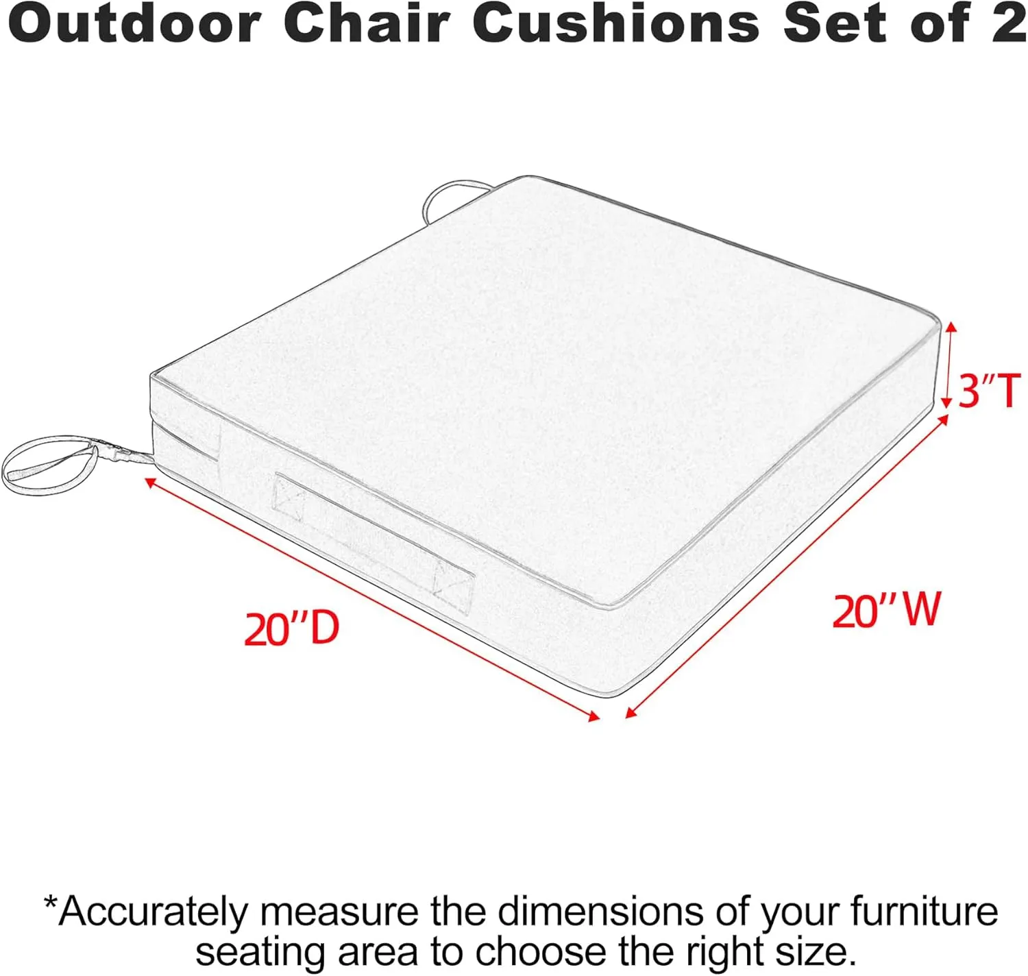 Favoyard Patio Chair Cushions 20 x 20 x 3 Inch Waterproof Outdoor Seat Cushions for Patio Furniture 3-Year Color Fastness Garden Sofa Couch Pads with Handle & Adjustable Straps Set of 2, Blue