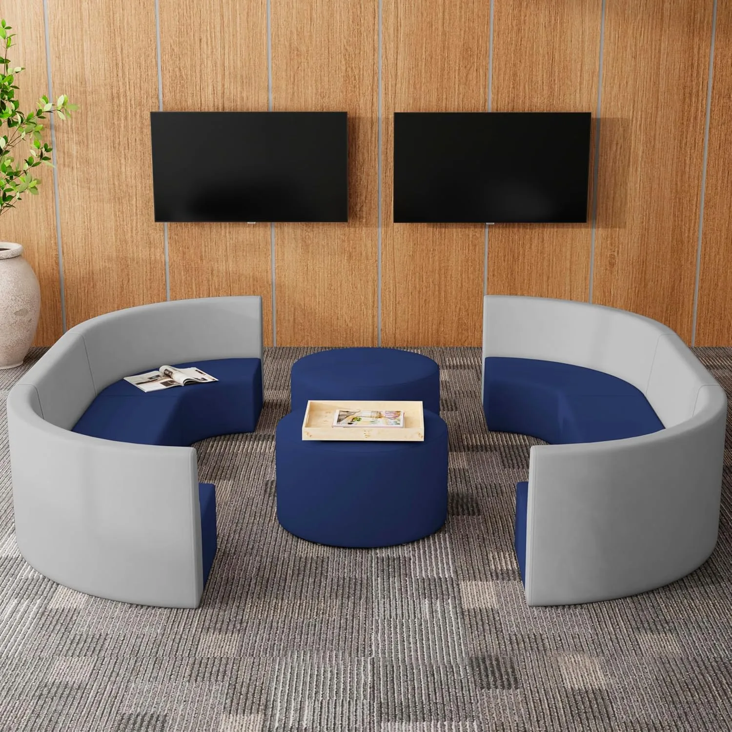 FDP Pro Series Tallback Chair Set, 12" Height; Collaborative Commercial Furniture for Hotel Lobby, Office, School, Restaurant, Library, Waiting Room (3-Piece) - Navy/Gray