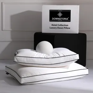 Feather Down Pillows Queen Size Set of 2 with Gusset, Luxury Hotel Collection Bed Pillow 2 Pack, Down Surrounded Gusseted Pillows for Sleeping, Soft Fluffy for Side, Back Sleepers 20x30 in.