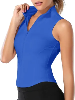FEOYA Women Sleeveless Athletic Tank Top Shirts Full Zip Up Tshirt for Yoga Running Fitness Exercise