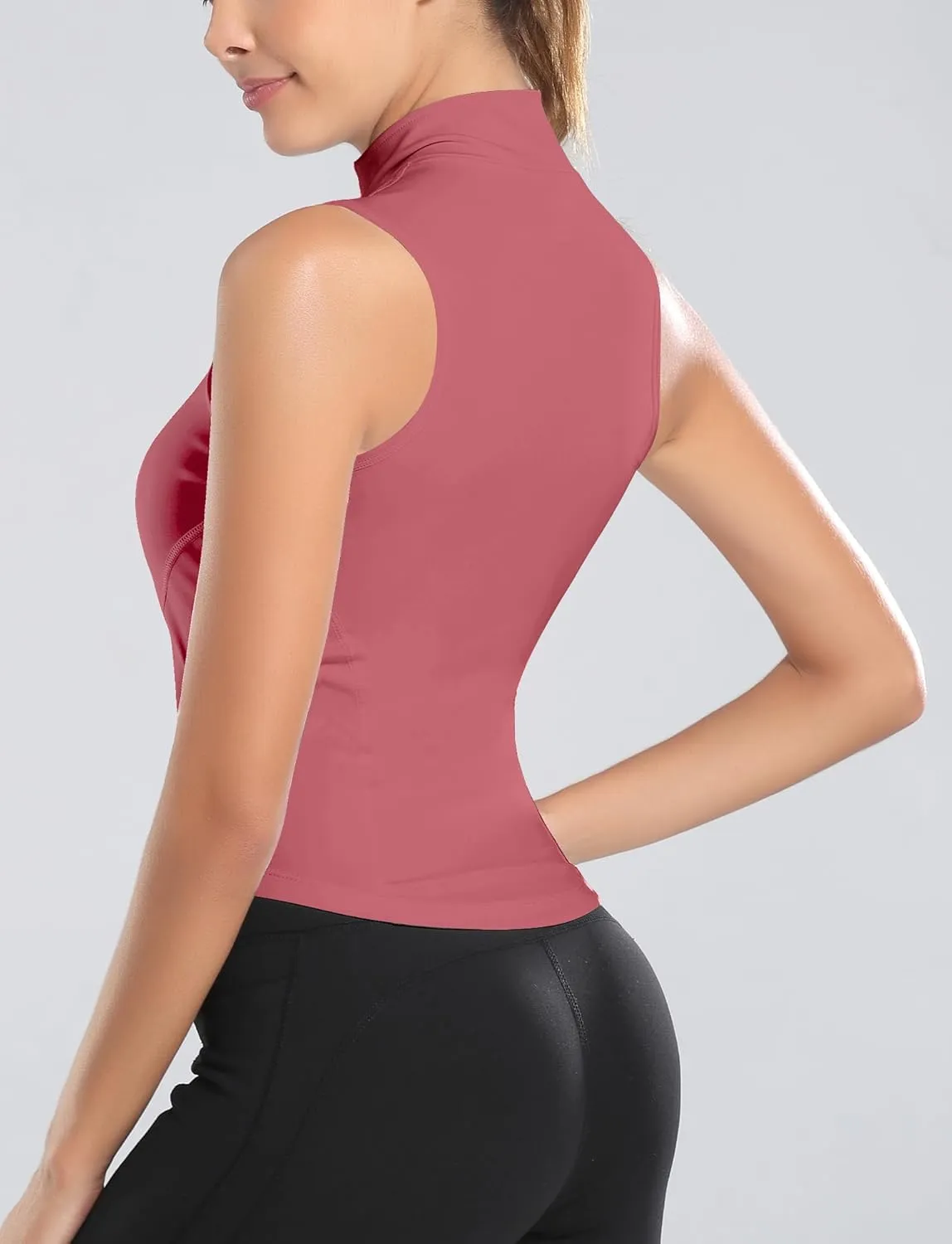 FEOYA Women Sleeveless Athletic Tank Top Shirts Full Zip Up Tshirt for Yoga Running Fitness Exercise