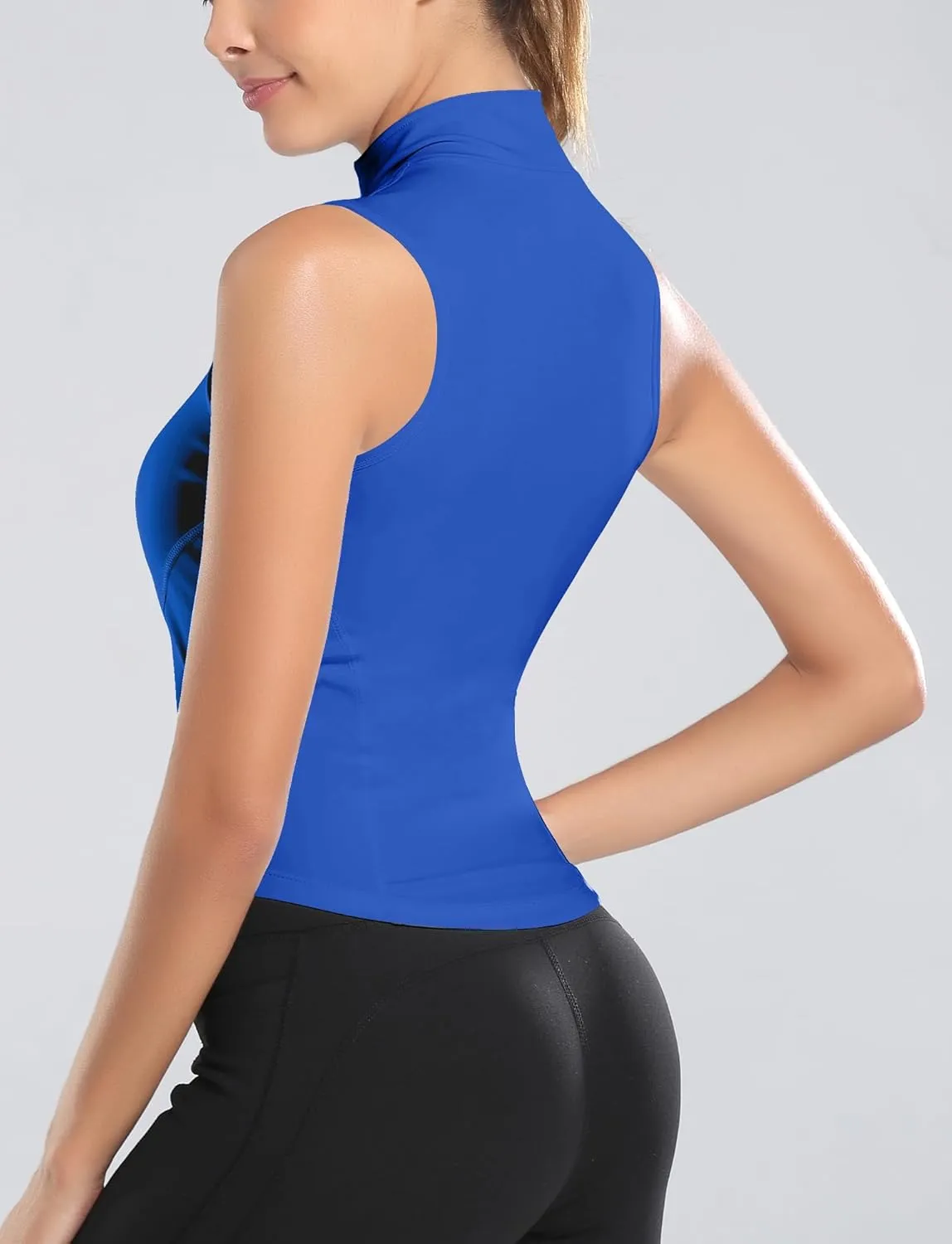 FEOYA Women Sleeveless Athletic Tank Top Shirts Full Zip Up Tshirt for Yoga Running Fitness Exercise