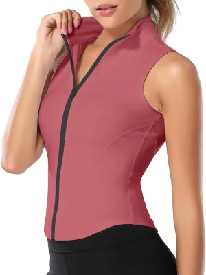 FEOYA Women Sleeveless Athletic Tank Top Shirts Full Zip Up Tshirt for Yoga Running Fitness Exercise
