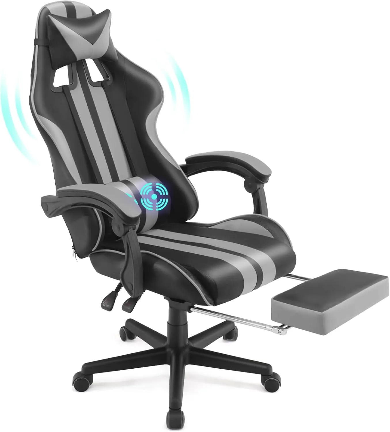 Ferghana Grey Gaming Chairs with Footrest,PC Gaming Chair,Computer Chair, E-Sports Chair,Ergonomic Office Chair with Adjustable Headrest and Lumbar Support(Grey)