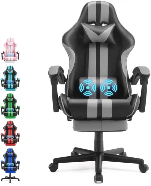 Ferghana Grey Gaming Chairs with Footrest,PC Gaming Chair,Computer Chair, E-Sports Chair,Ergonomic Office Chair with Adjustable Headrest and Lumbar Support(Grey)