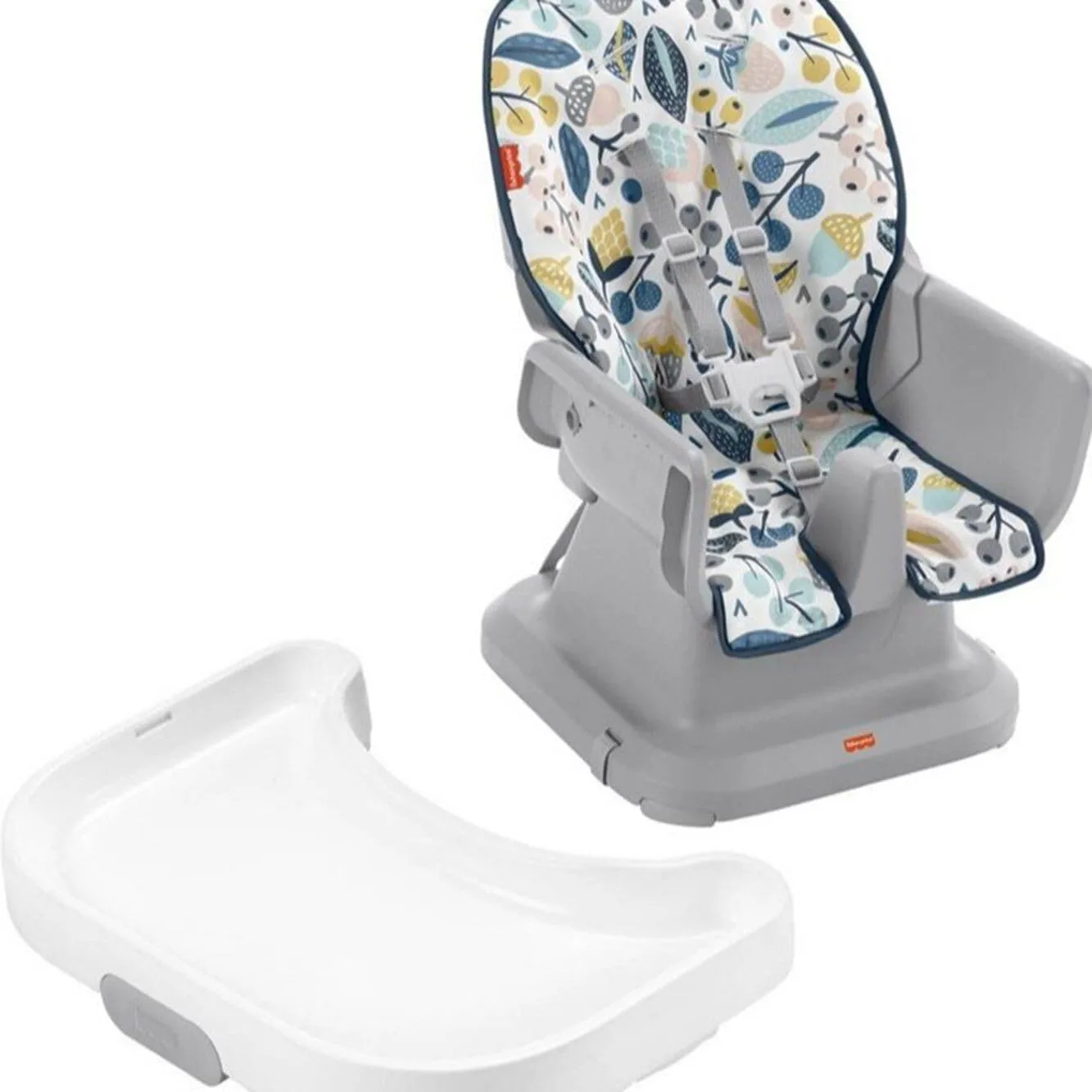 Fisher-Price Baby to Toddler High Chair SpaceSaver Simple Clean Portable Dining Seat & Booster with Washable Deep Tray & Liner, Pacific Pebble
