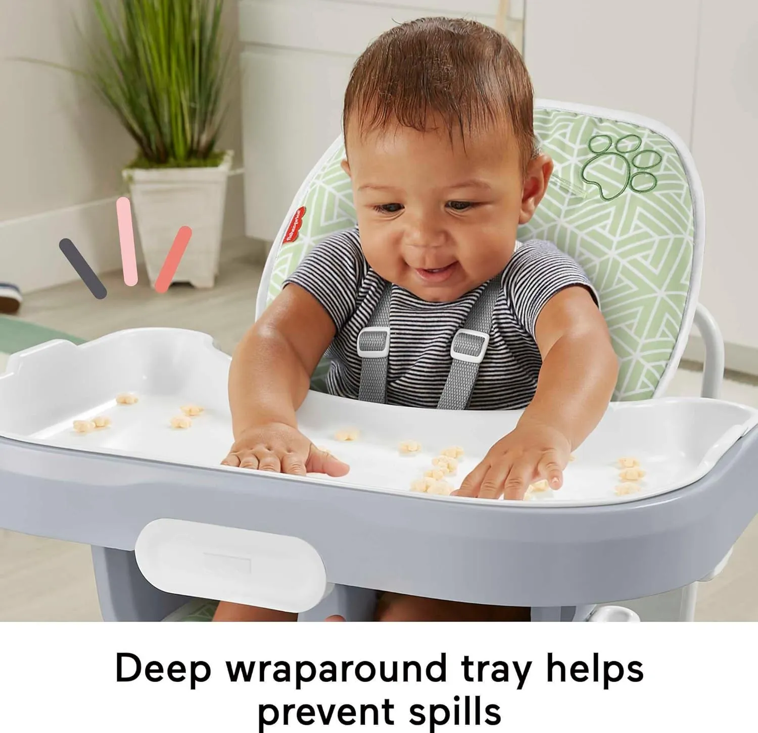 Fisher-Price Baby to Toddler High Chair SpaceSaver Simple Clean Portable Dining Seat & Booster with Washable Deep Tray & Liner, Puppy Perfection