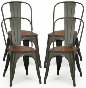 Fits for Set of 4 Tolix Style Metal Dining Side Chairs Wood Seat Stackable Bistro Cafe Size : 17" x 21" x 33"