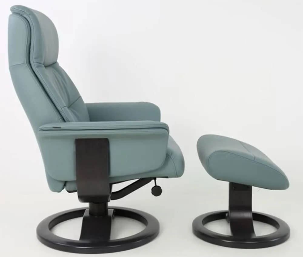Fjords Anne R Small Norwegian Ergonomic Swivel Recliner Lounge Chair and Ottoman - Cigar SL 254 Soft Line Leather with Walnut Wood