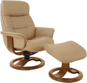 Fjords Anne R Small Norwegian Ergonomic Swivel Recliner Lounge Chair and Ottoman - Cigar SL 254 Soft Line Leather with Walnut Wood