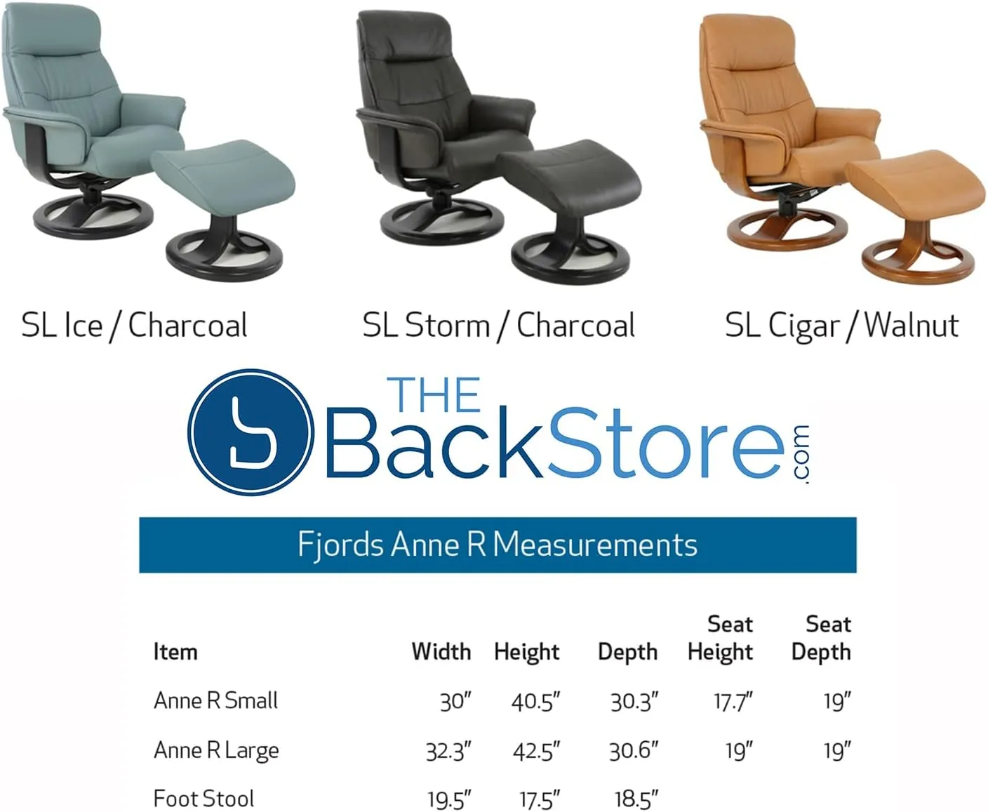 Fjords Anne R Small Norwegian Ergonomic Swivel Recliner Lounge Chair and Ottoman - Cigar SL 254 Soft Line Leather with Walnut Wood
