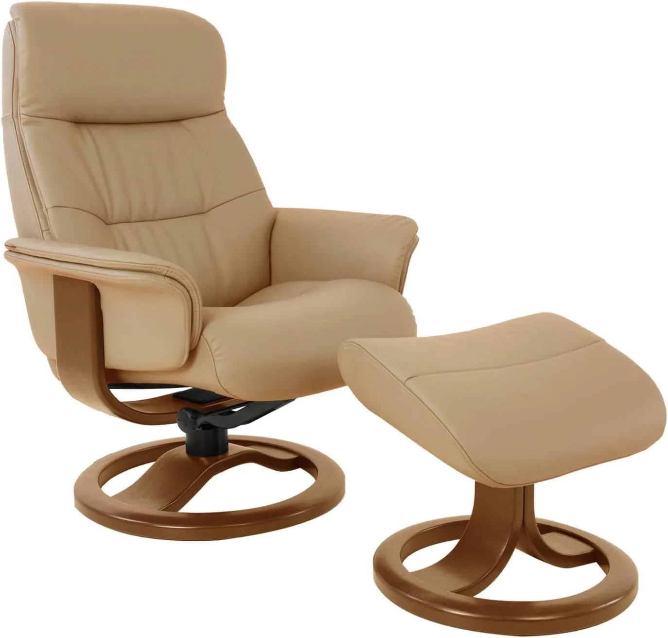 Fjords Anne R Small Norwegian Ergonomic Swivel Recliner Lounge Chair and Ottoman - Cigar SL 254 Soft Line Leather with Walnut Wood
