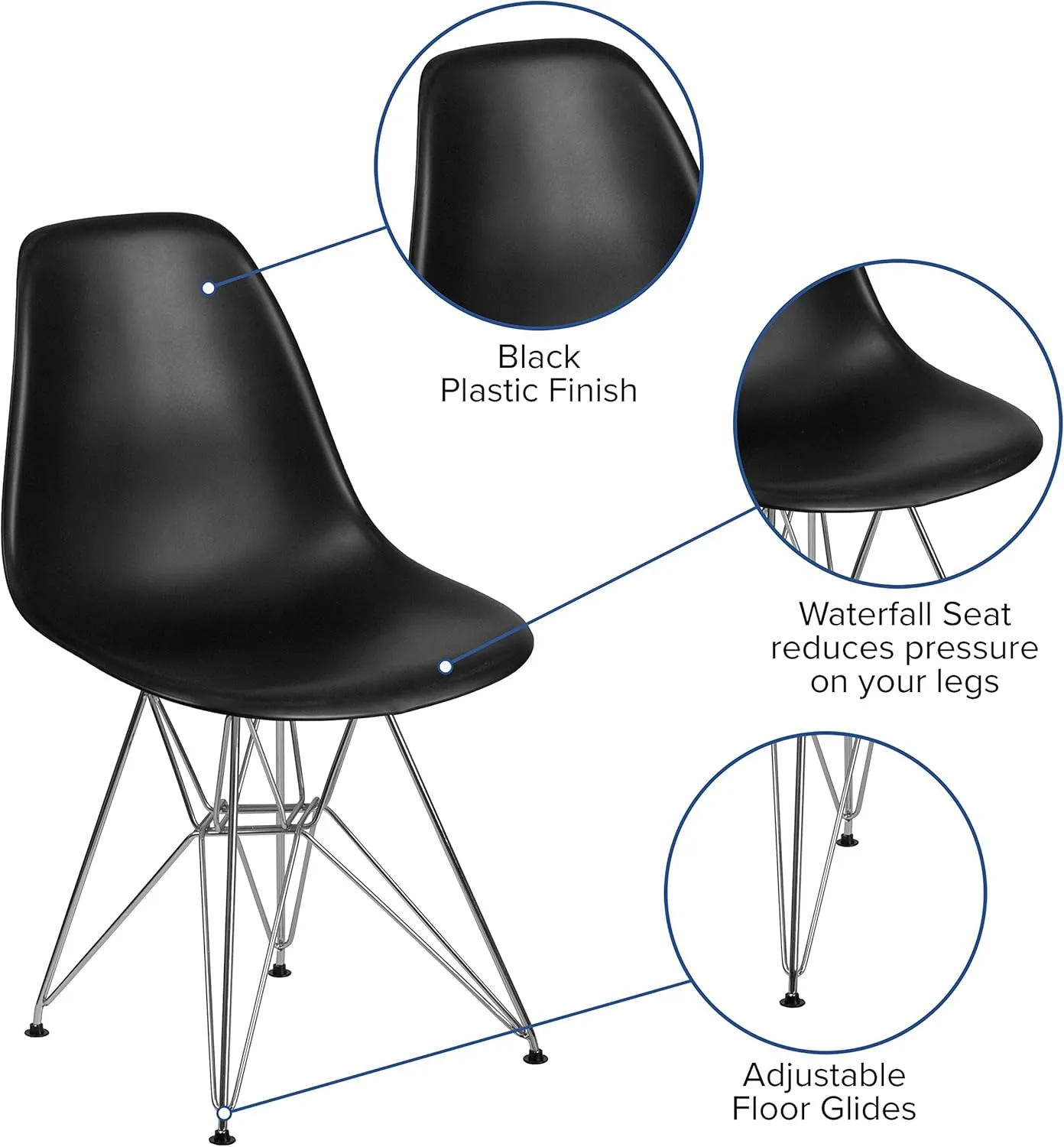 Flash Furniture Elon Series Black Plastic Chair with Chrome Base