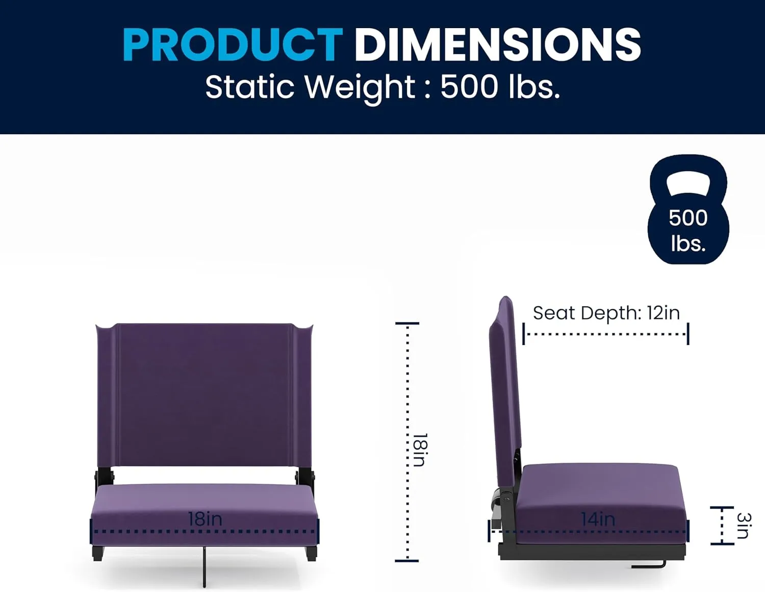 Flash Furniture Grandstand Portable Stadium Seat for Bleachers or Benches, Folding Padded Stadium Chair with Carrying Handle, 500 lb. Weight Capacity, Dark Purple