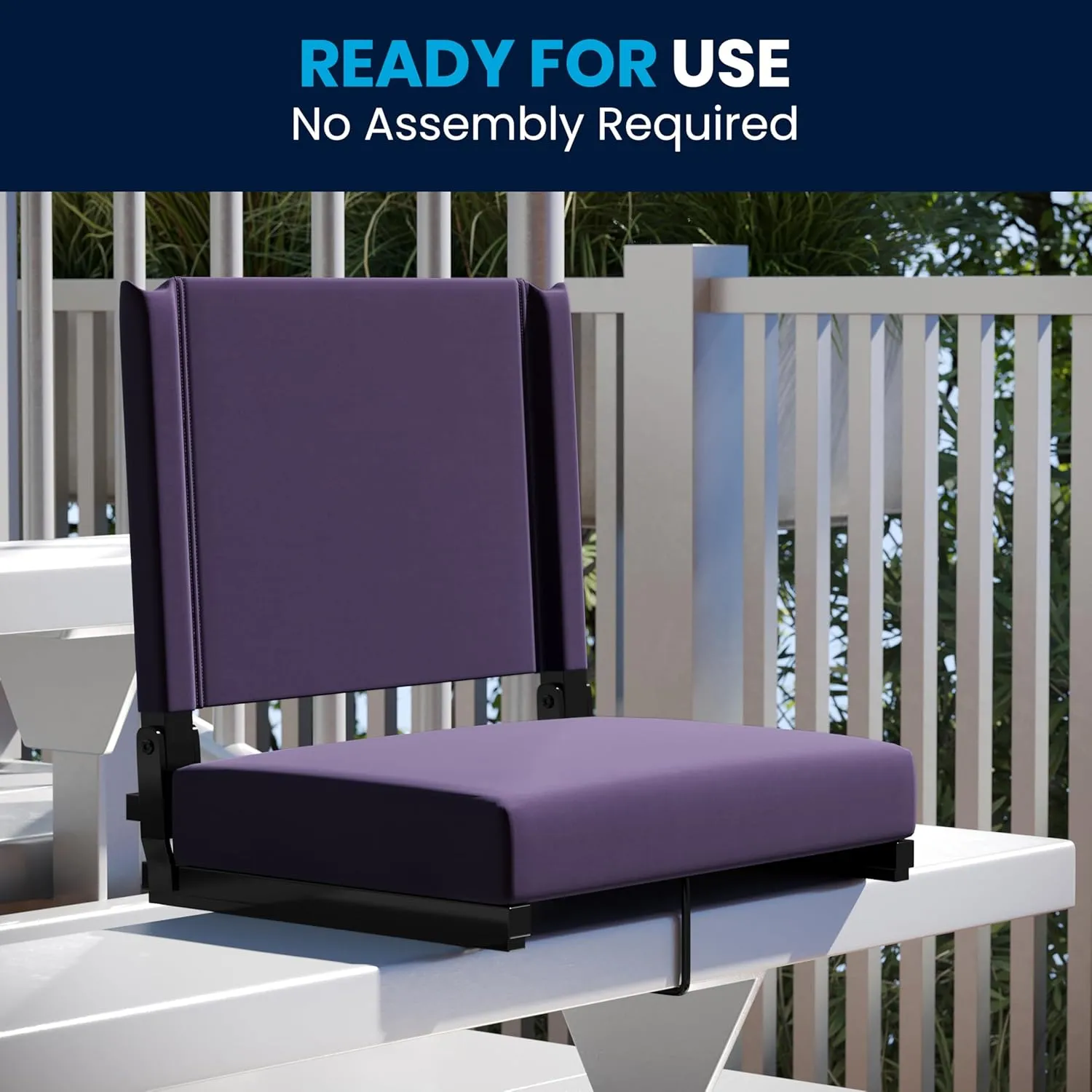 Flash Furniture Grandstand Portable Stadium Seat for Bleachers or Benches, Folding Padded Stadium Chair with Carrying Handle, 500 lb. Weight Capacity, Dark Purple