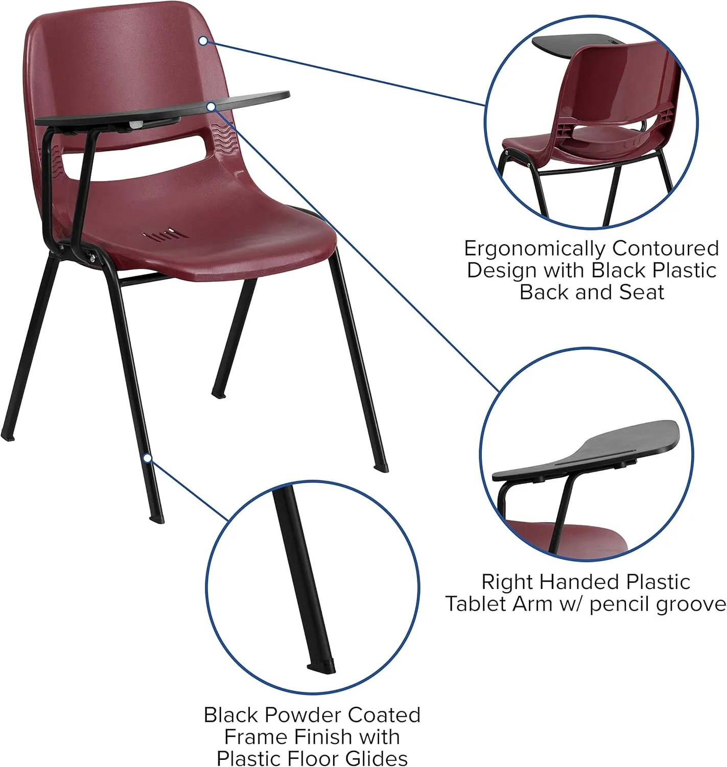 Flash Furniture HERCULES Burgundy Ergonomic Shell Chair with Right Handed Flip-Up Tablet Arm