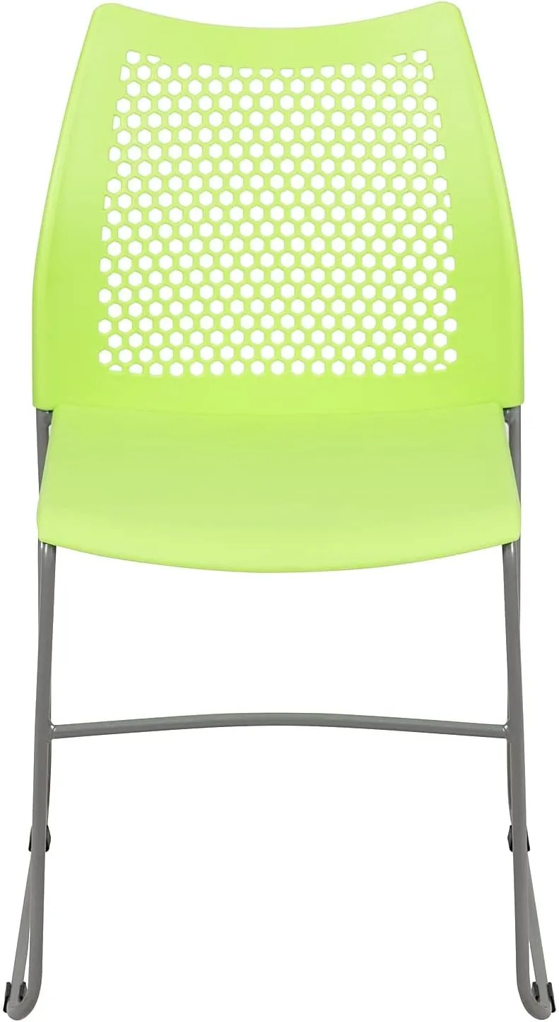Flash Furniture Hercules Series Contoured Lobby Chairs with Air-Vent Honeycomb Backs, Ergonomic Stacking Chairs for Offices, Set of 5, Green
