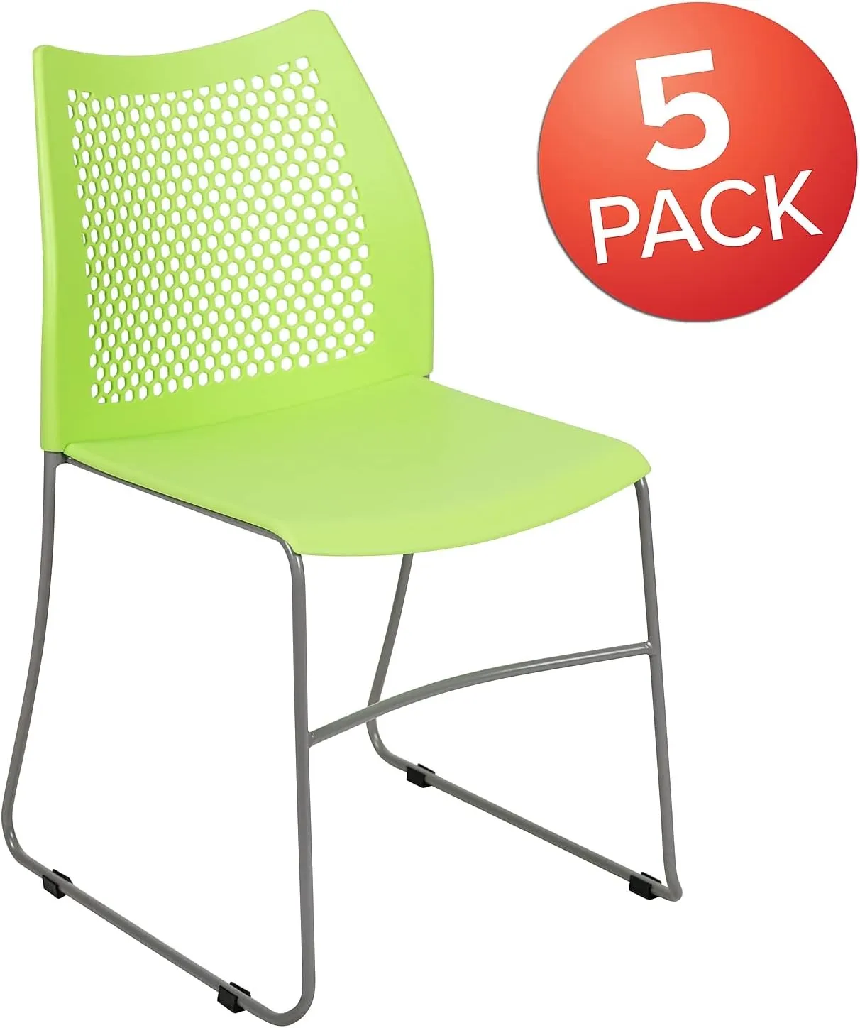 Flash Furniture Hercules Series Contoured Lobby Chairs with Air-Vent Honeycomb Backs, Ergonomic Stacking Chairs for Offices, Set of 5, Green