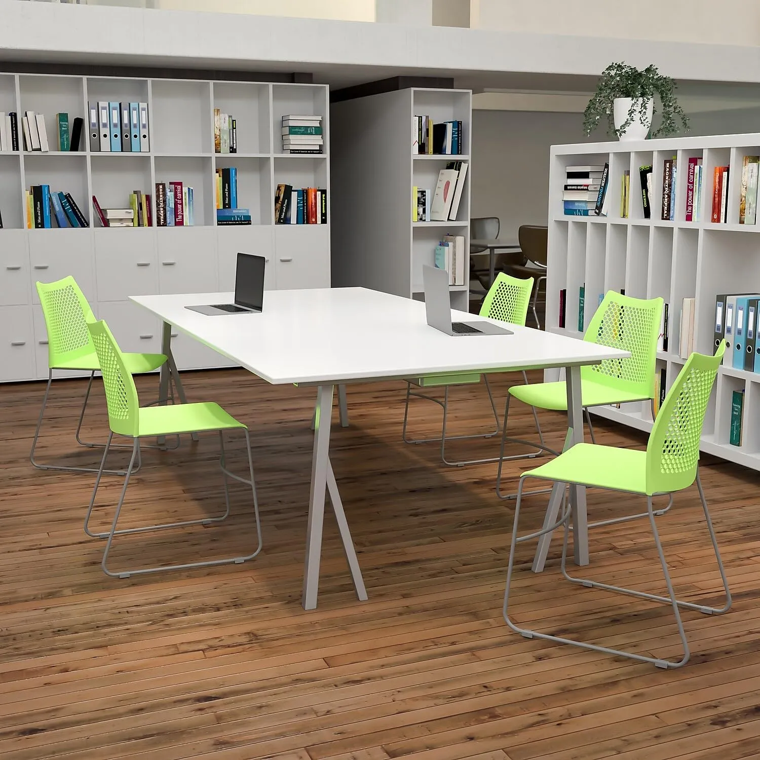 Flash Furniture Hercules Series Contoured Lobby Chairs with Air-Vent Honeycomb Backs, Ergonomic Stacking Chairs for Offices, Set of 5, Green