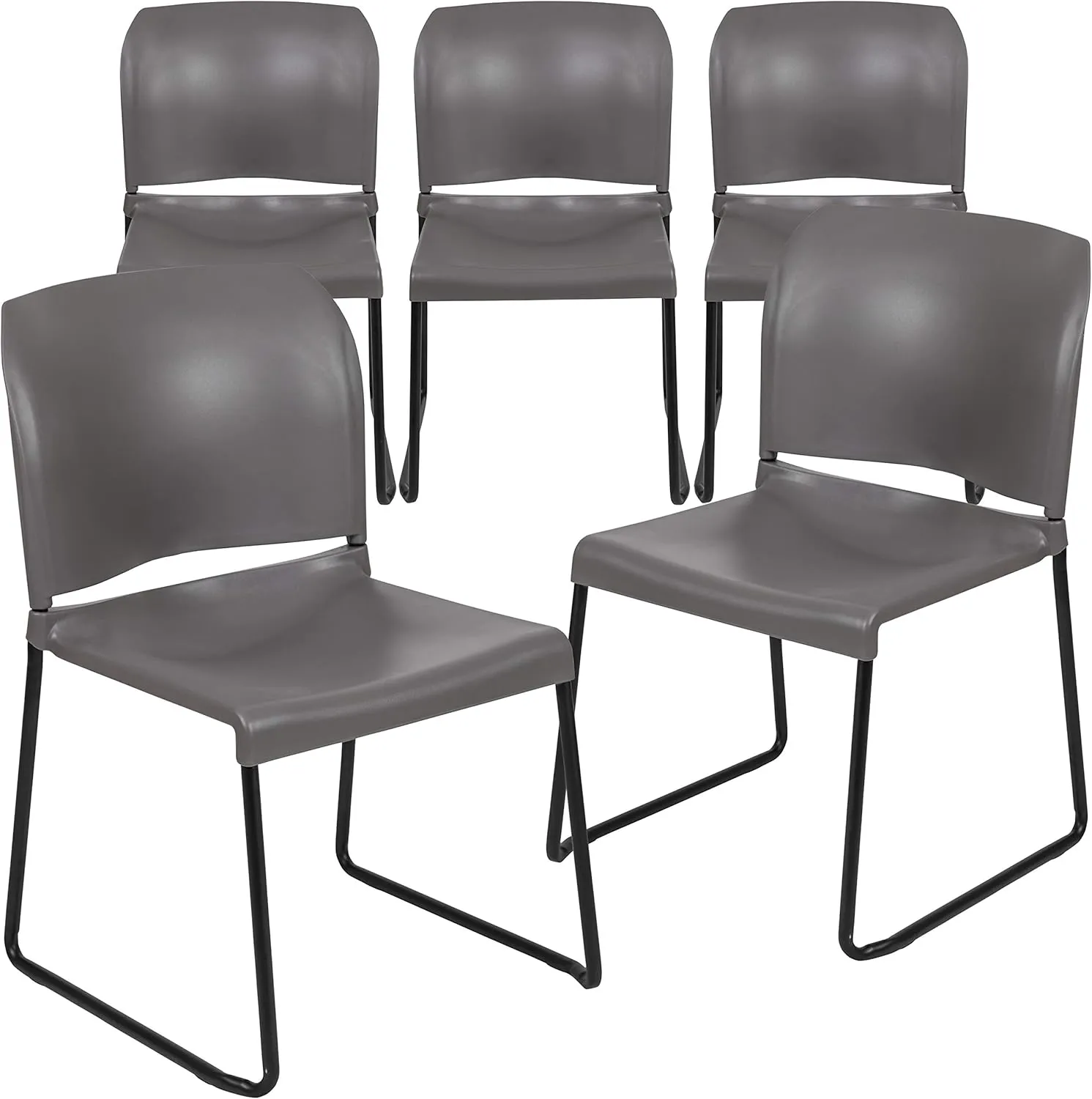 Flash Furniture Hercules Series Contoured Stacking Chairs for Waiting Rooms and Offices, Ergonomic Lobby Chairs with Curved Back, Set of 5, Gray