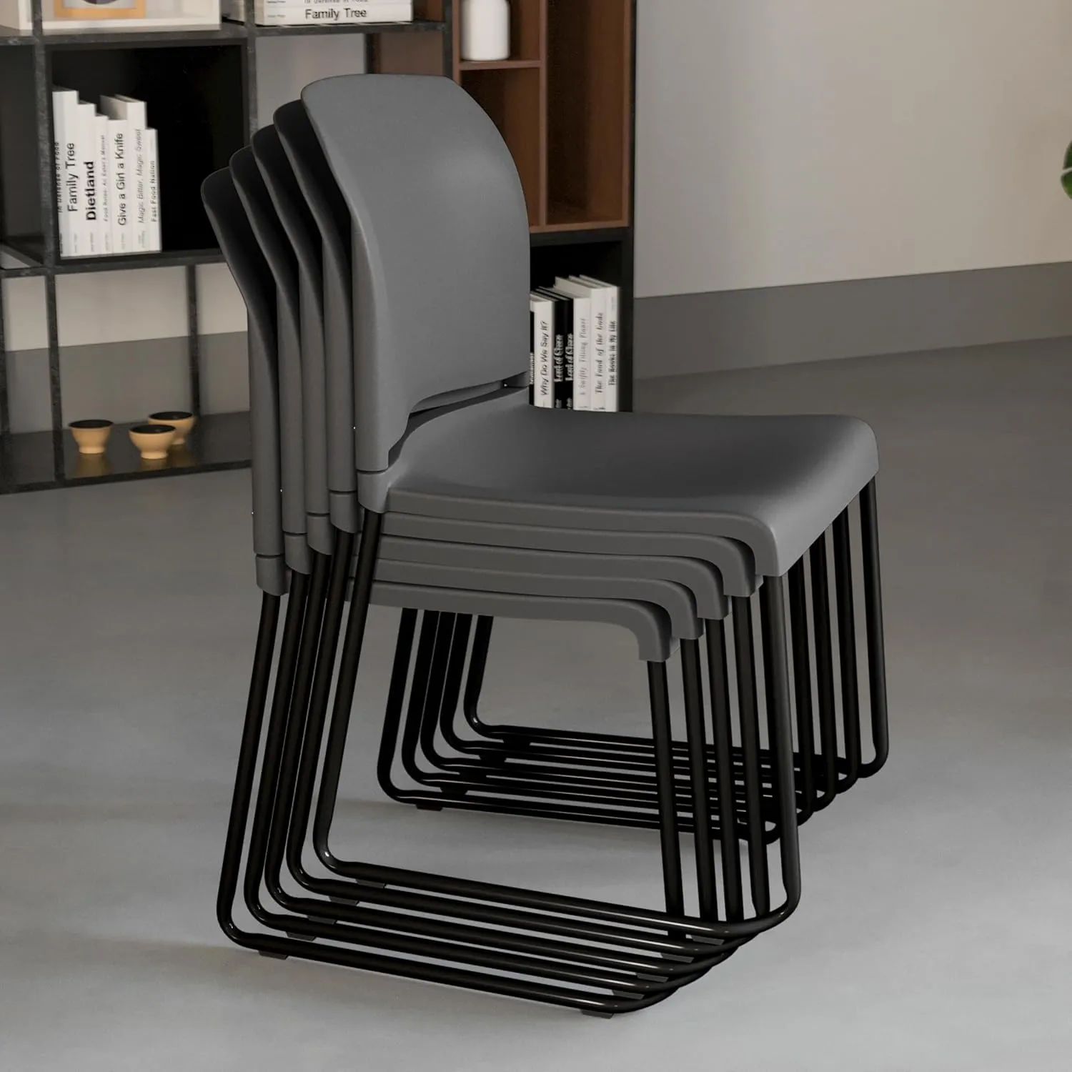 Flash Furniture Hercules Series Contoured Stacking Chairs for Waiting Rooms and Offices, Ergonomic Lobby Chairs with Curved Back, Set of 5, Gray