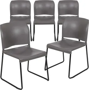 Flash Furniture Hercules Series Contoured Stacking Chairs for Waiting Rooms and Offices, Ergonomic Lobby Chairs with Curved Back, Set of 5, Gray