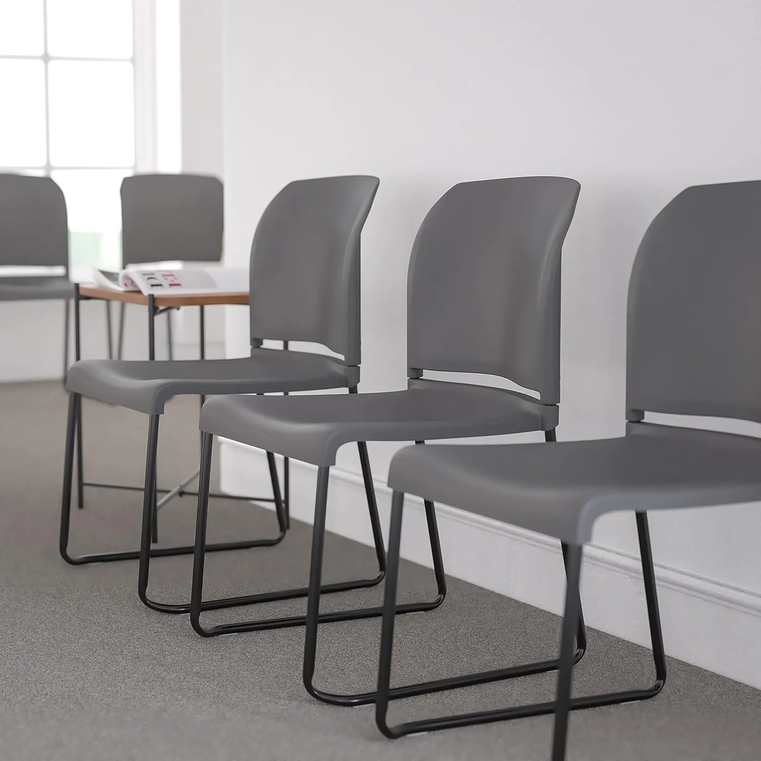 Flash Furniture Hercules Series Contoured Stacking Chairs for Waiting Rooms and Offices, Ergonomic Lobby Chairs with Curved Back, Set of 5, Gray