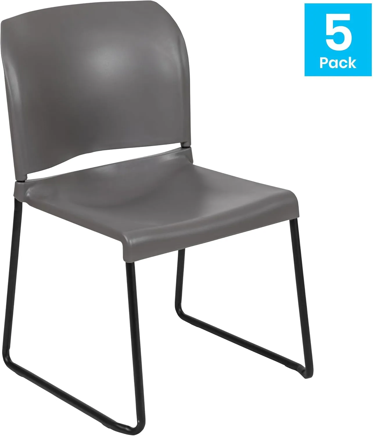 Flash Furniture Hercules Series Contoured Stacking Chairs for Waiting Rooms and Offices, Ergonomic Lobby Chairs with Curved Back, Set of 5, Gray
