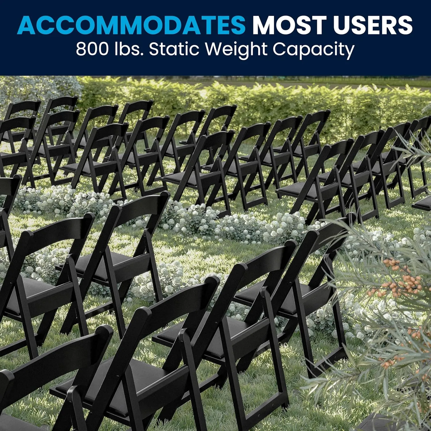Flash Furniture Hercules Series Folding Chairs for Weddings and Formal Events, Stackable Commercial Event Seats with 1,000-lb. Static Weight Capacity, Set of 4, Black