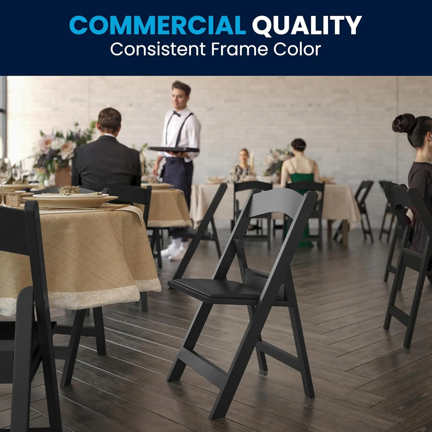 Flash Furniture Hercules Series Folding Chairs for Weddings and Formal Events, Stackable Commercial Event Seats with 1,000-lb. Static Weight Capacity, Set of 4, Black