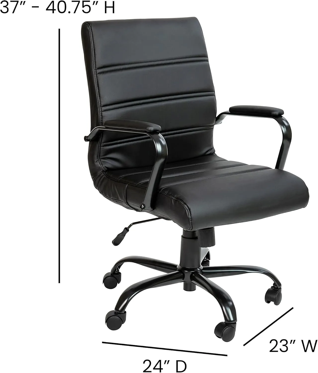 Flash Furniture Whitney Mid-Back Swivel LeatherSoft Desk Chair with Padded Seat and Armrests, Adjustable Height Padded Office Chair, Black